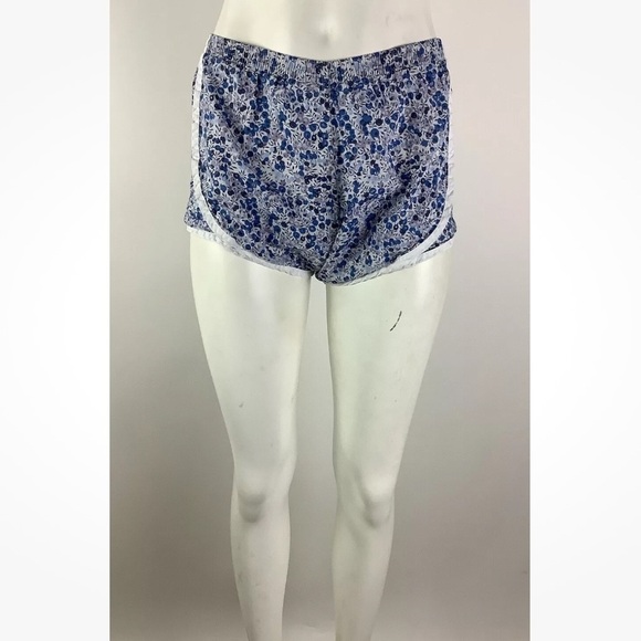 ANN MASHBURN Pants - Ann Mashburn Sz XS Poplin Track Shorts Floral Print Blue 100% Cotton Pullon